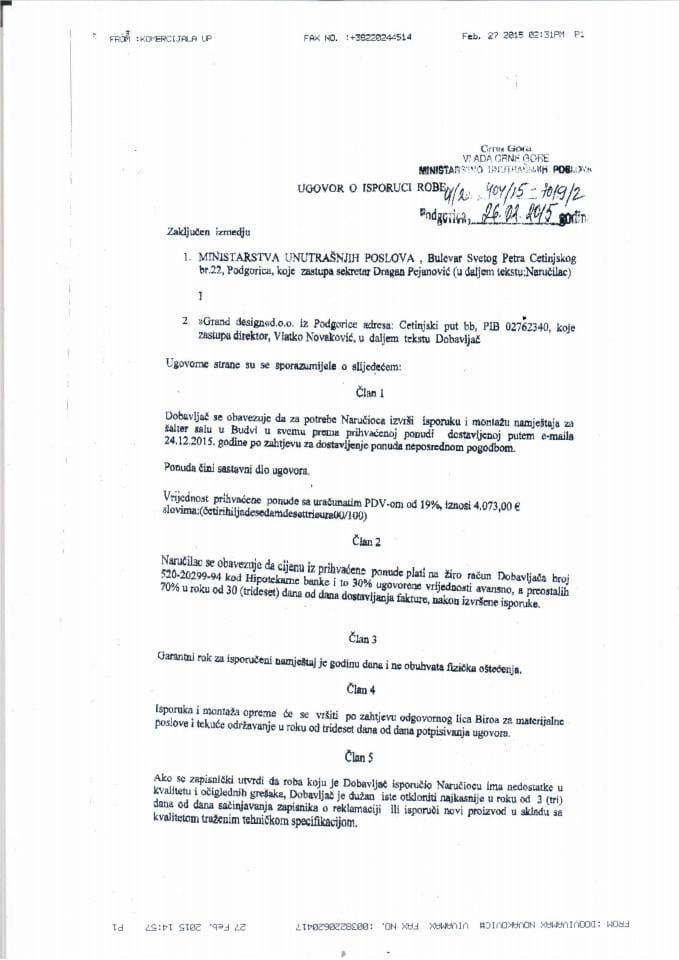 Ugovor Grand design-isporuka i montaža namještaja neposrednom pogodbom