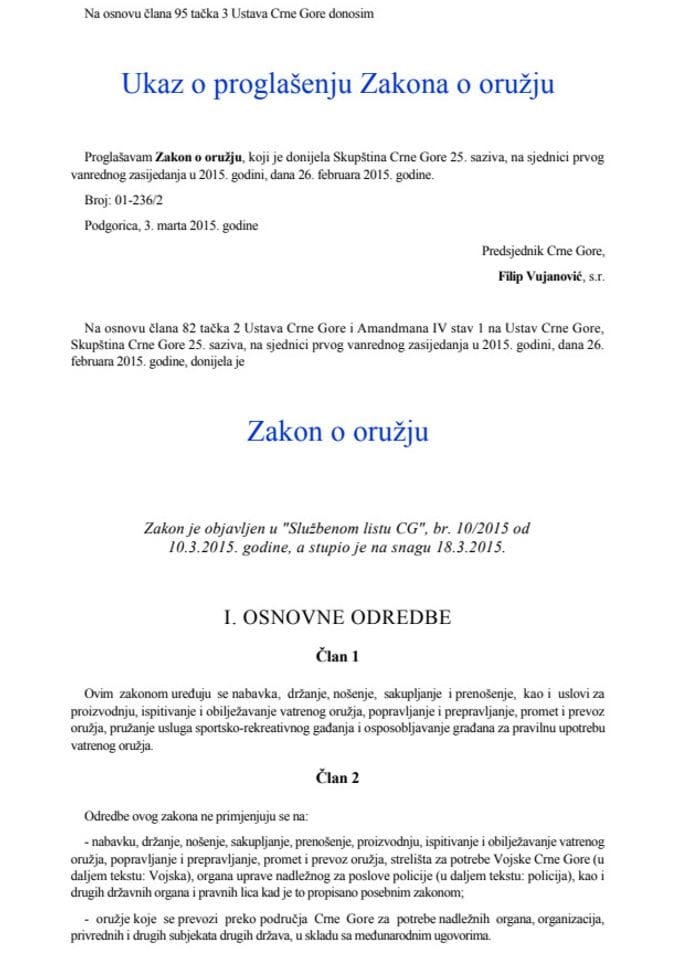 Zakon o oružju, Sl. list 10-15