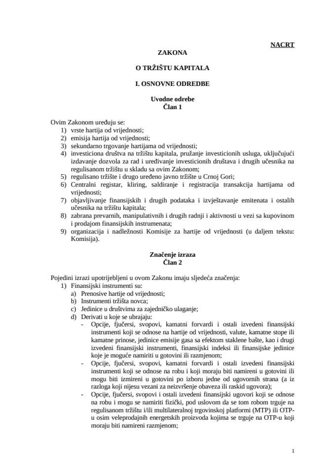 Nacrt Zakona o trzistu kapitala