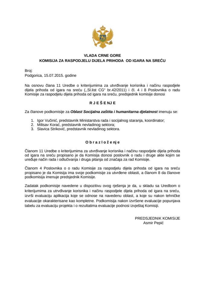 potkomisije evaluacija rjesenja jul 2015