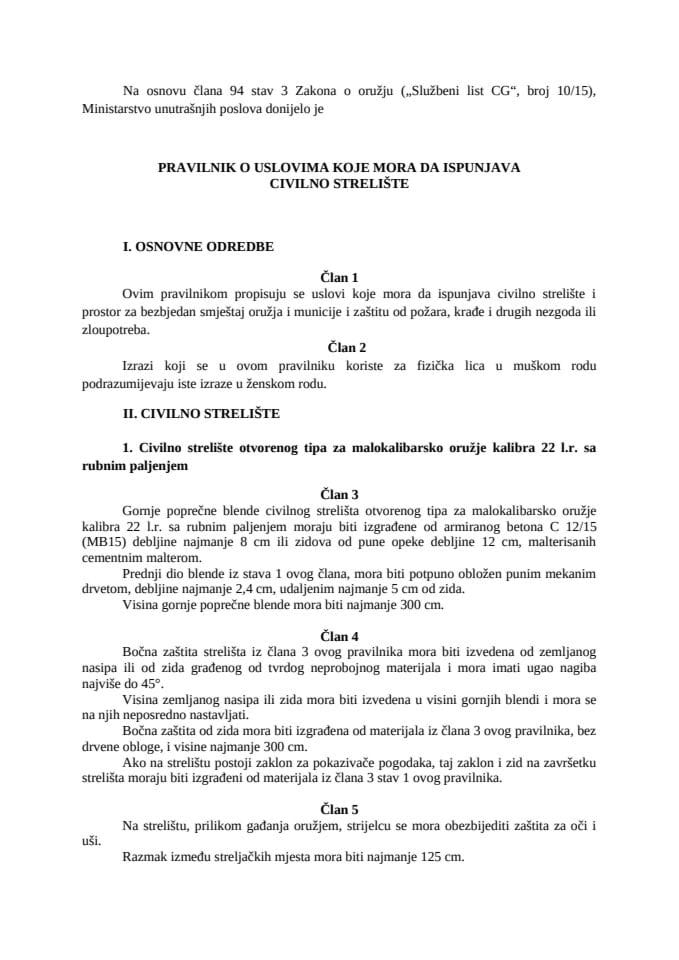 Pravilnik o o uslovima koje mora da ispunjava civilno strelište