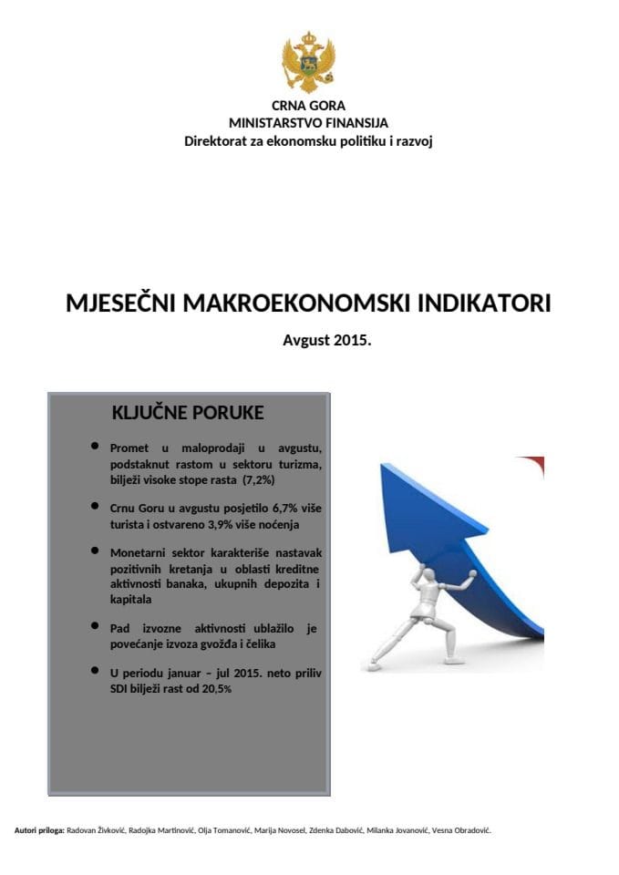 Mjesečni makroekonomski indikatori septembar 2015