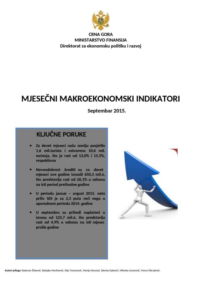 Mjesečni makroekonomski indikatori oktobar 2015