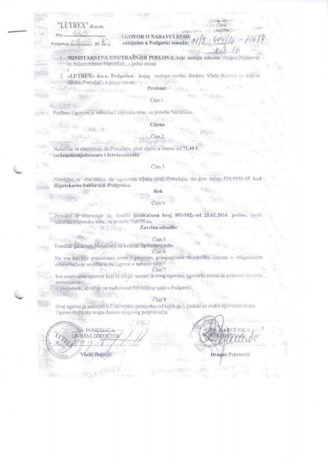 Ugovor o nabavci robe, 404-16-11684, Lutrex d.o.o. Podgorica