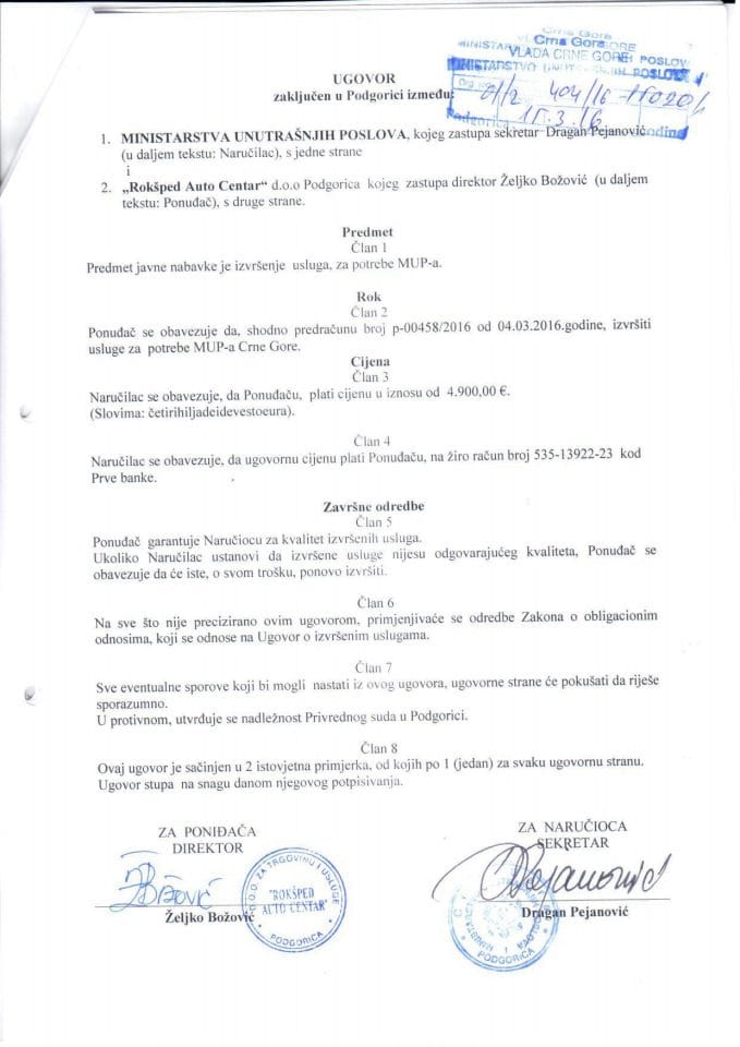 Ugovor, 404-16-15020-1, Rokšped Auto Centar
