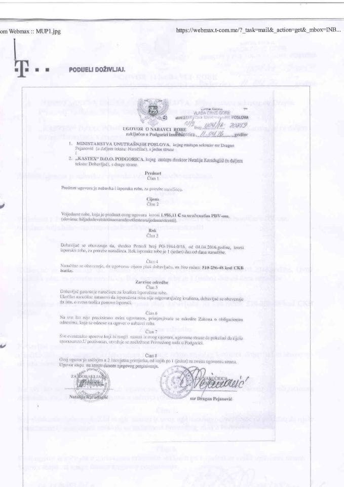 Ugovor o nabavci robe, 404-16-20859, Kastex d.o.o. Podgorica