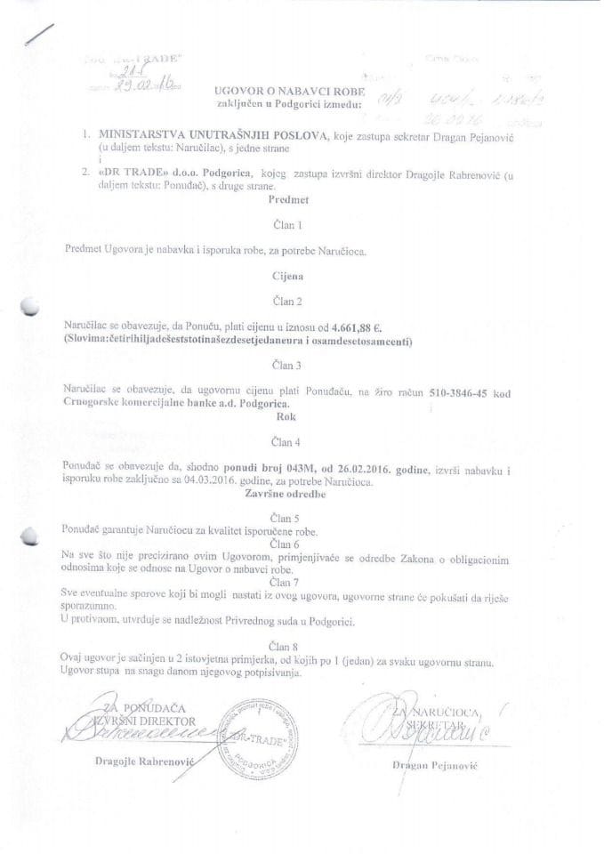 Ugovor o nabavci robe, Dr Trade d.o.o. Podgorica