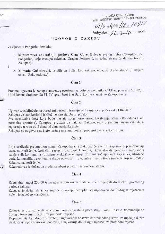 Ugovor o zakupu, 404-16-16951, Mirsada Gušmirović