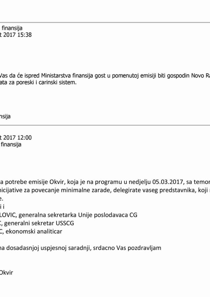 2017 03 03 Prepiska - Zoran Lekovic - Ministarstvo finansija