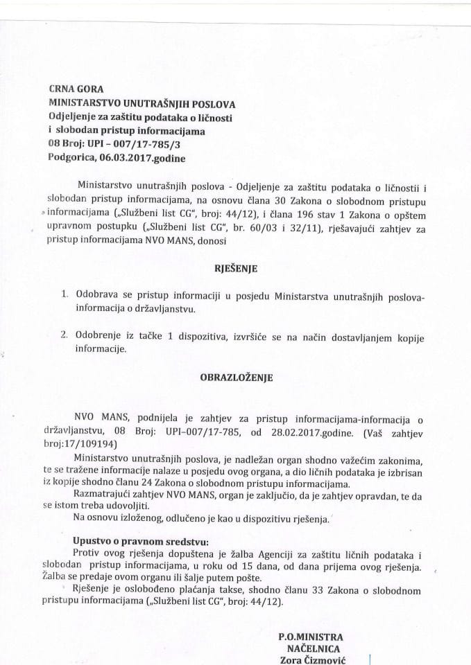 Rješenje br.UPI-007-17-785-3