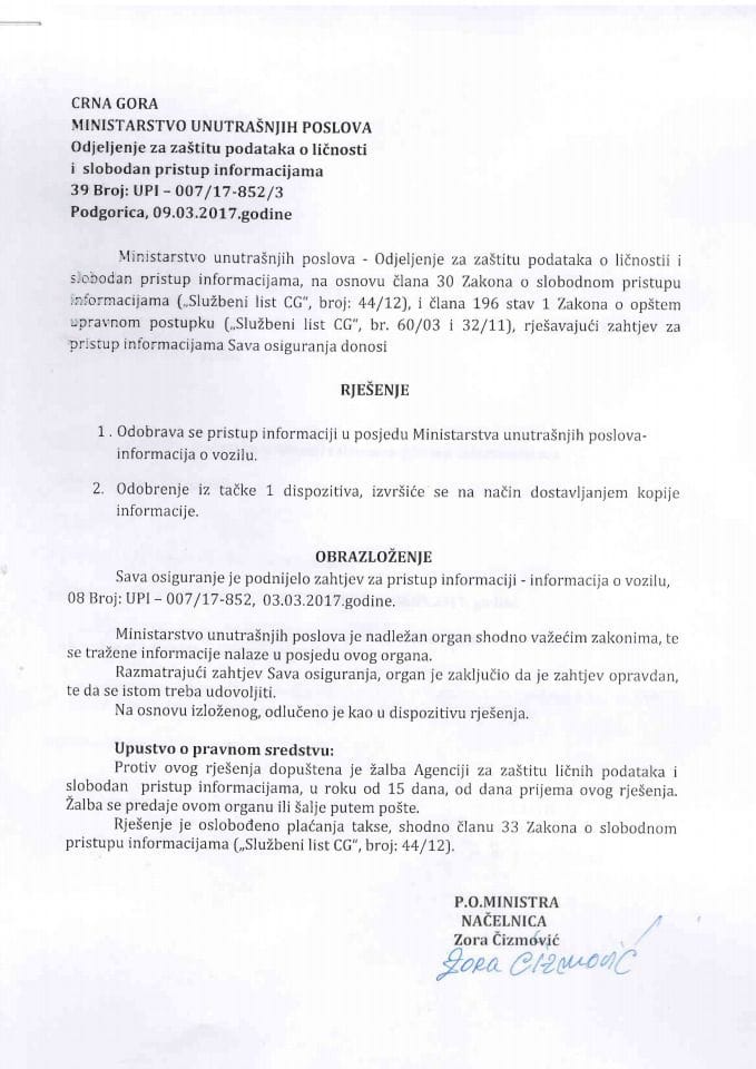 rješenje br 007-17-852-3