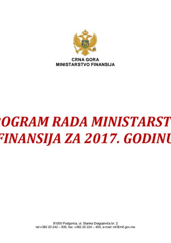 Program rada Ministarstva finansija za 2017. godinu