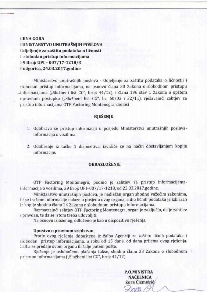 Rješenje br.UPI-007-17-1218-3