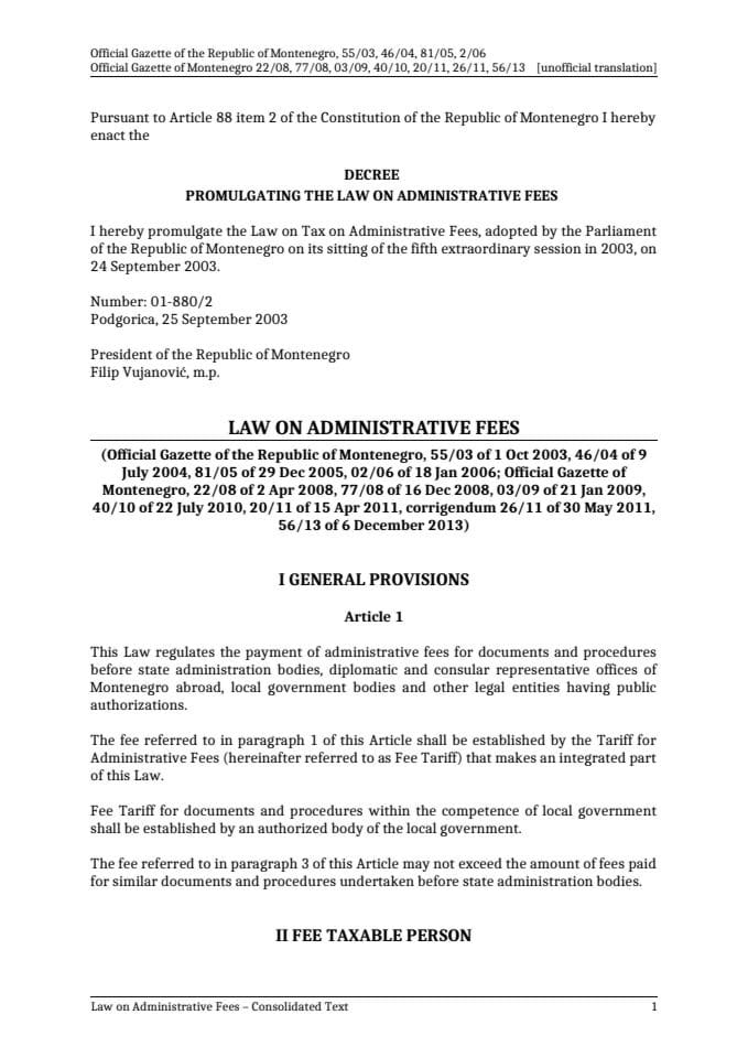 Law on Administrative Fees