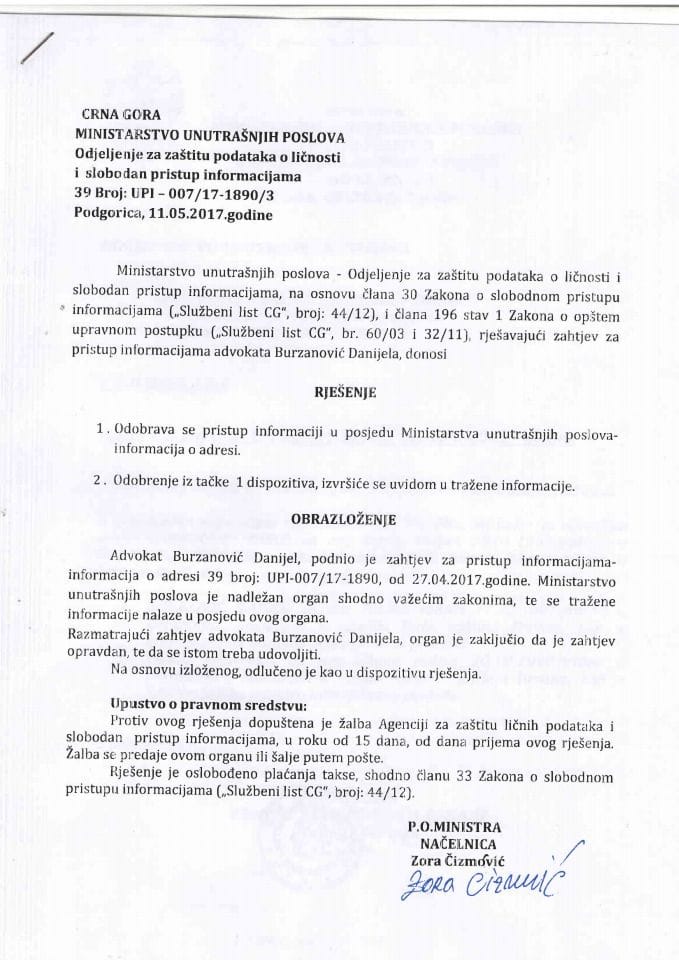 Rješenje br.UPI-007-17-1890-3