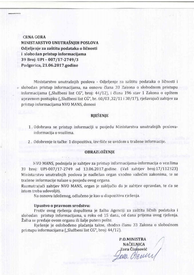 Rješenje br.UPI-007-17-2749-3