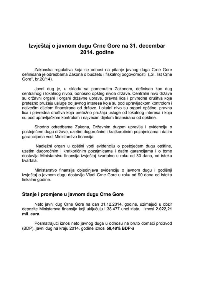 Izvjestaj o javnom dugu na 31.12.2014