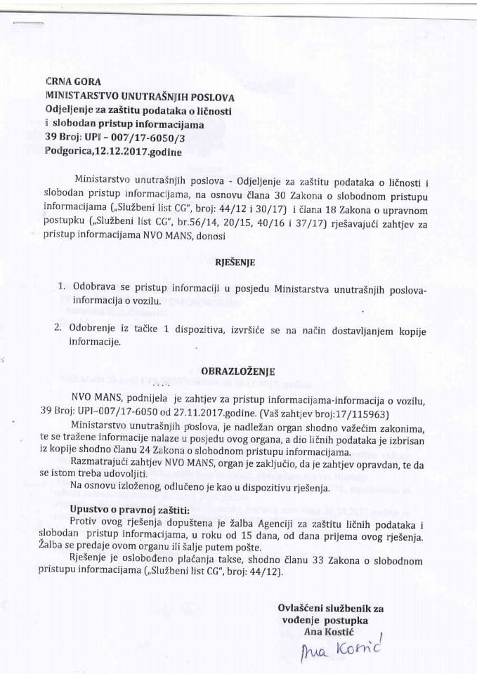 Rješenje br.UPI-007-17-6050-3