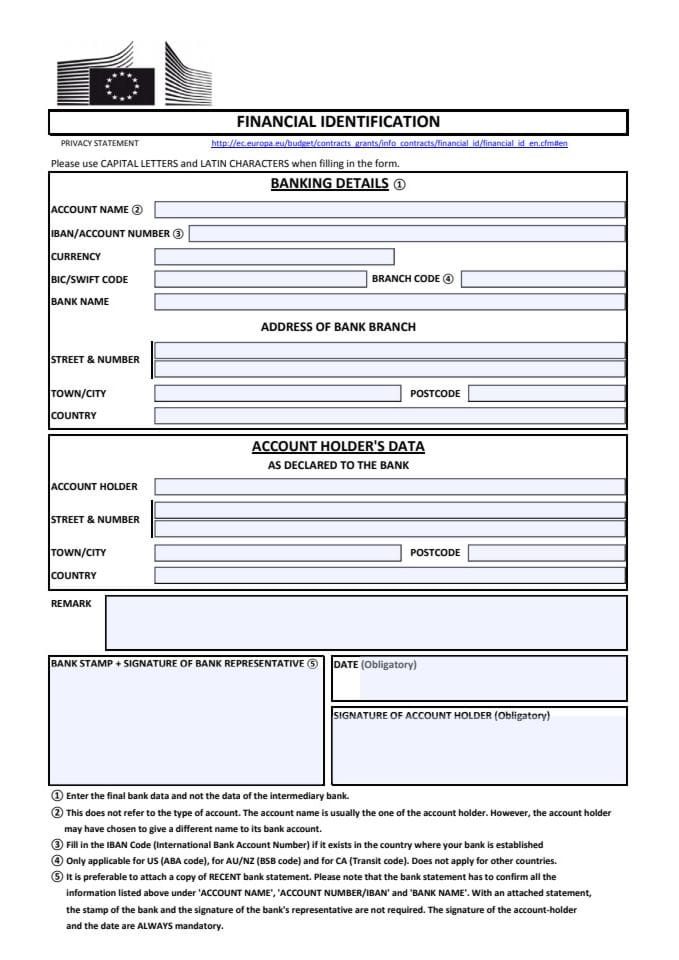 Annex E - Financial Identification Form