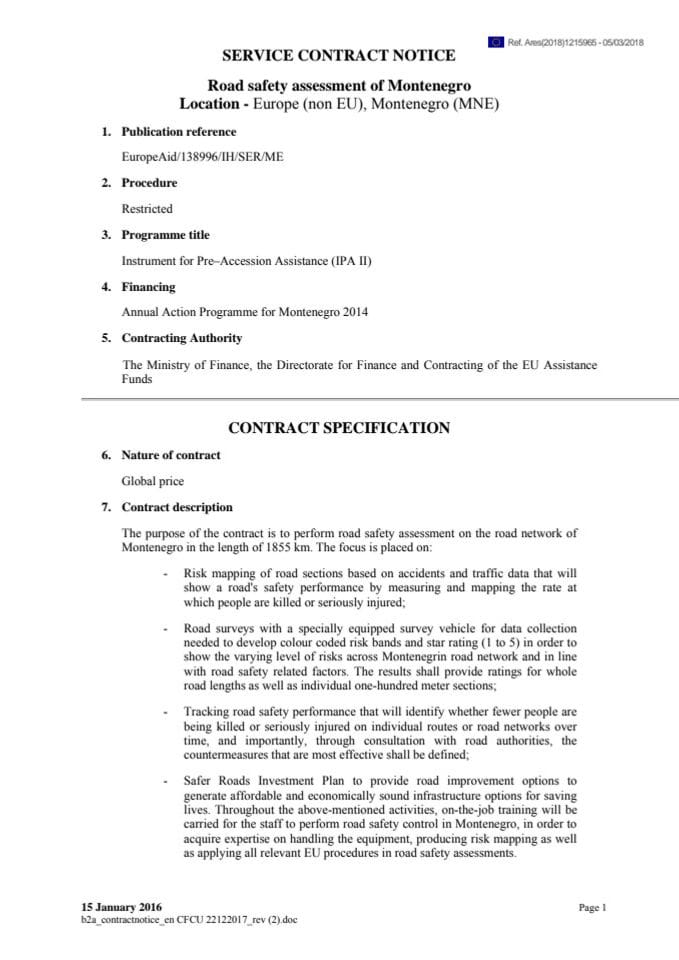 EuropeAid-138996-IH-SER-ME Road Safety Assessment of MNE, FINAL CN_resubmission