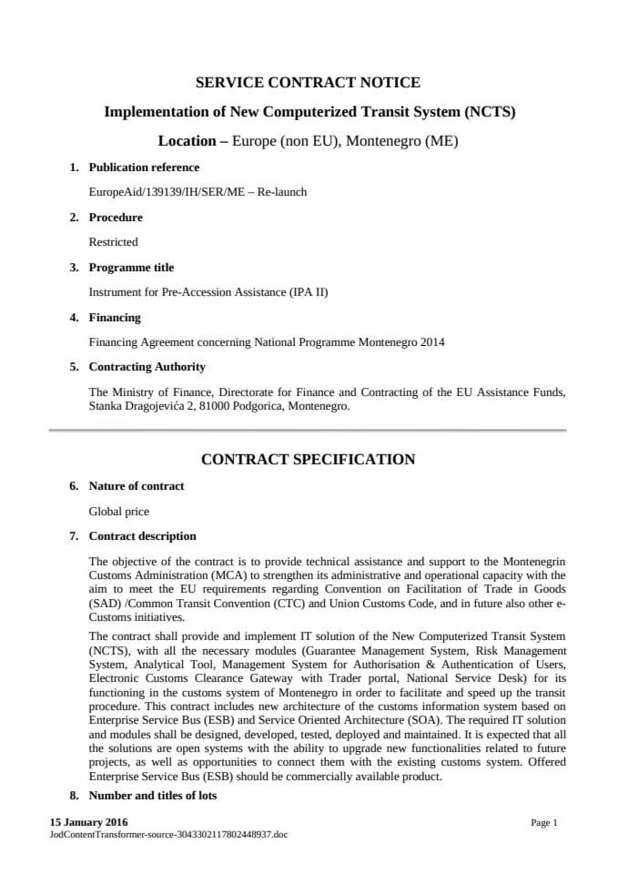 Implementation of New Computerized Transit System (NCTS)  - Relaunch