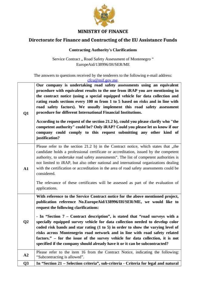 Clarification - Road Safety Assessment