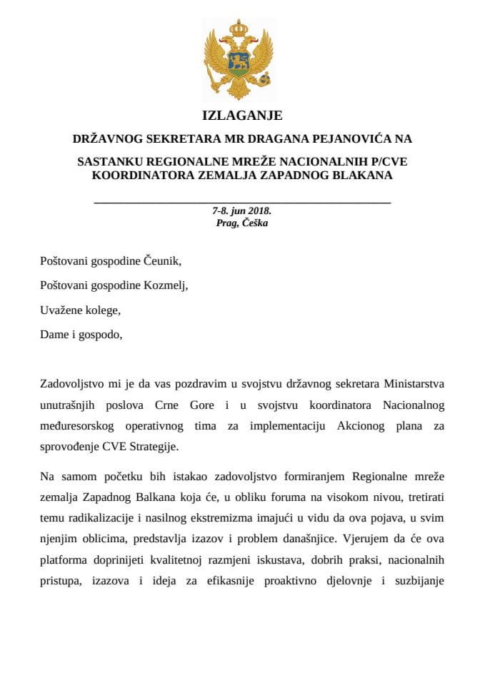 Izlaganje državnog sekretara Pejanovića u Pragu