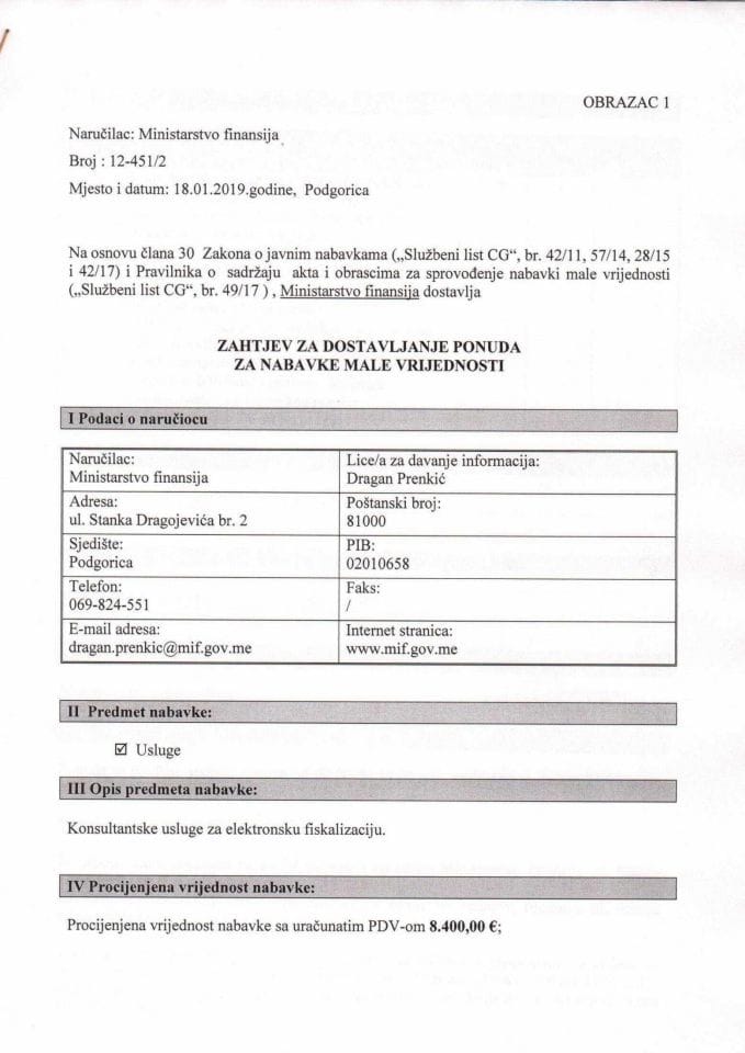 Zahtjev za dostavljanje ponuda-elektronska fiskalizacija