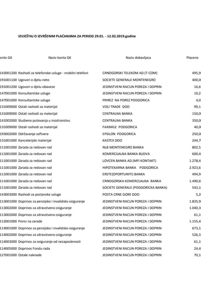 Izborni izvjestaj 29.01-12.02.2019