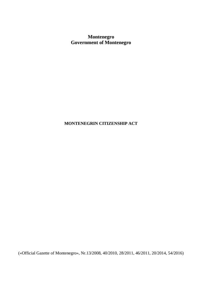 Law on Montenegrin citizenship - Zakon o crnogorskom državljanstvu