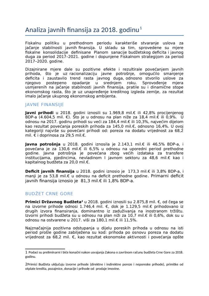 Analiza konsolidovane javne potrošnje za 2018  godinu