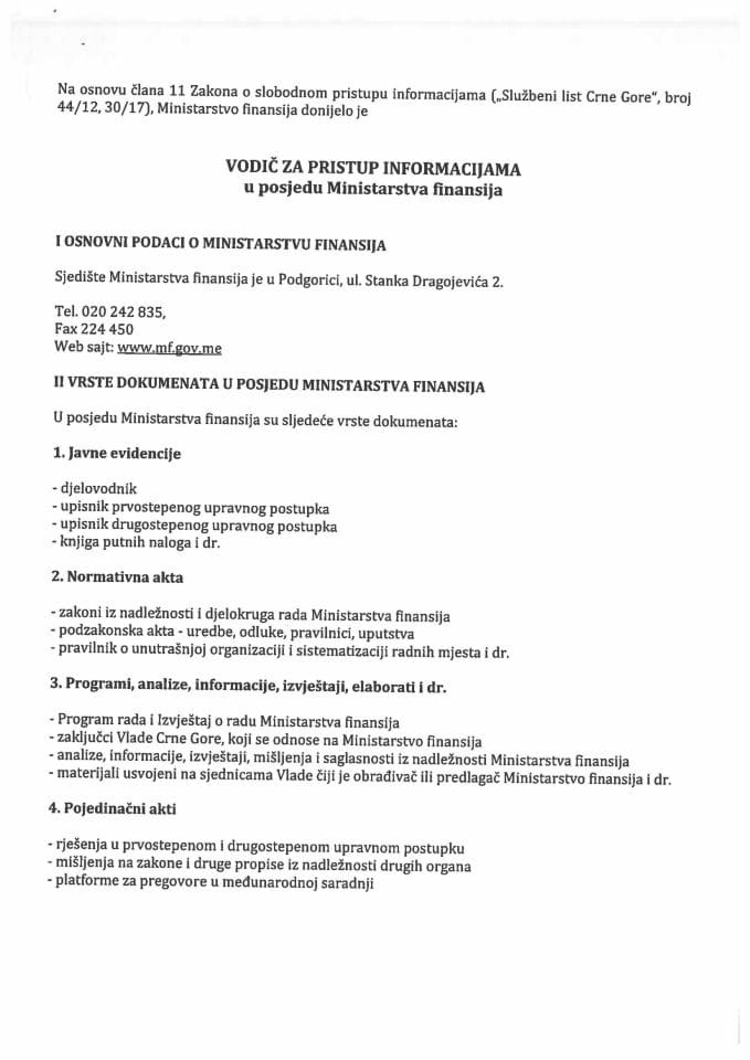 Vodič za slobodan pristup informacijama u posjedu Ministarstva finansija 2019