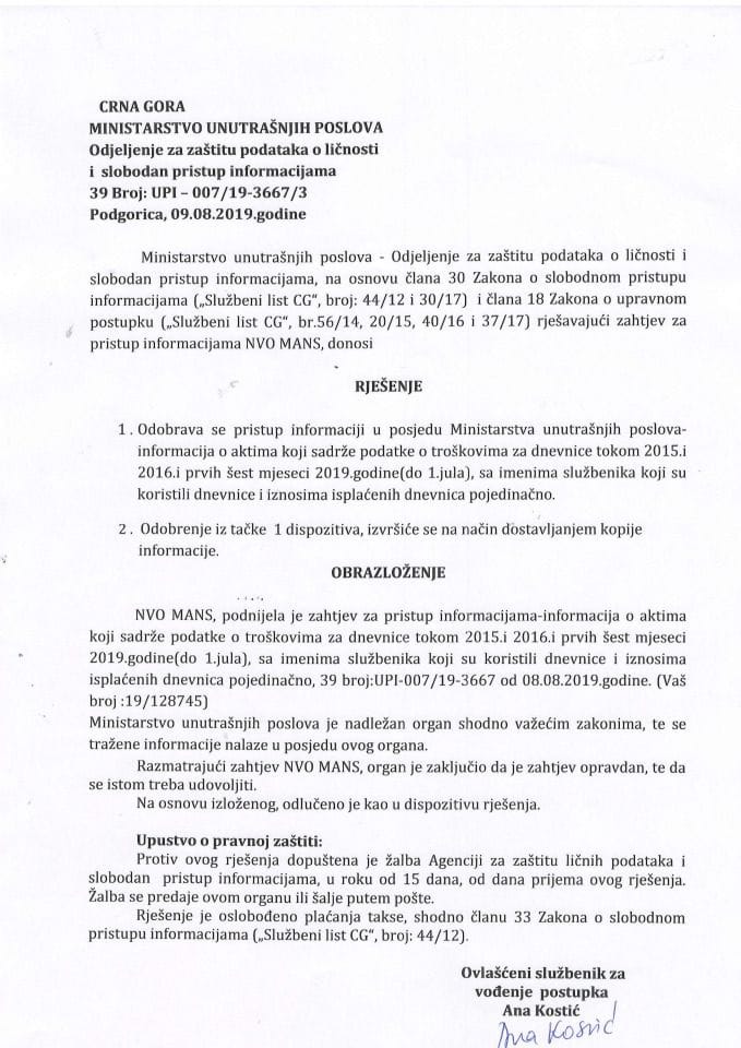 Rješenje br.UPI-007-19-3667-3