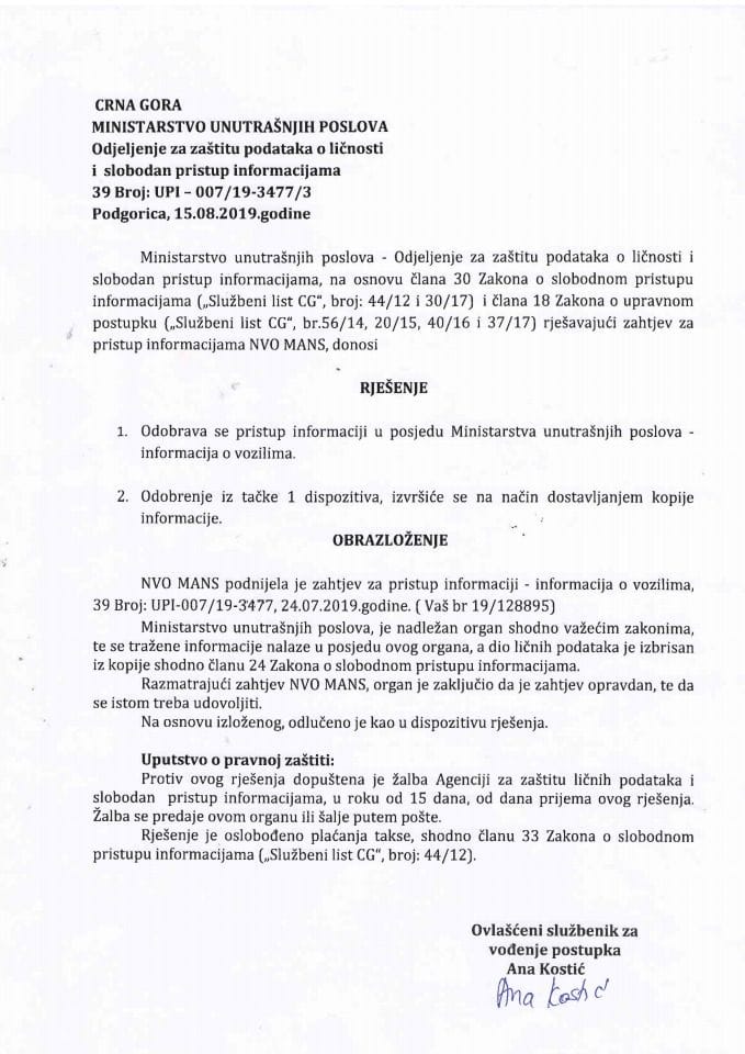 Rješenje br.UPI-007-19-3477-3