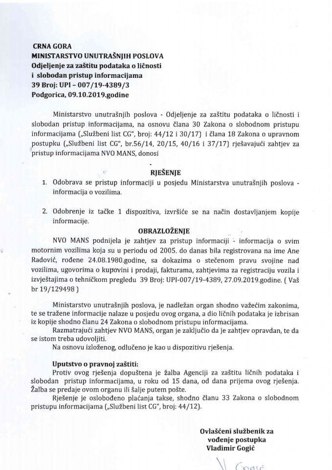 rješenje br 007-19-4389-3