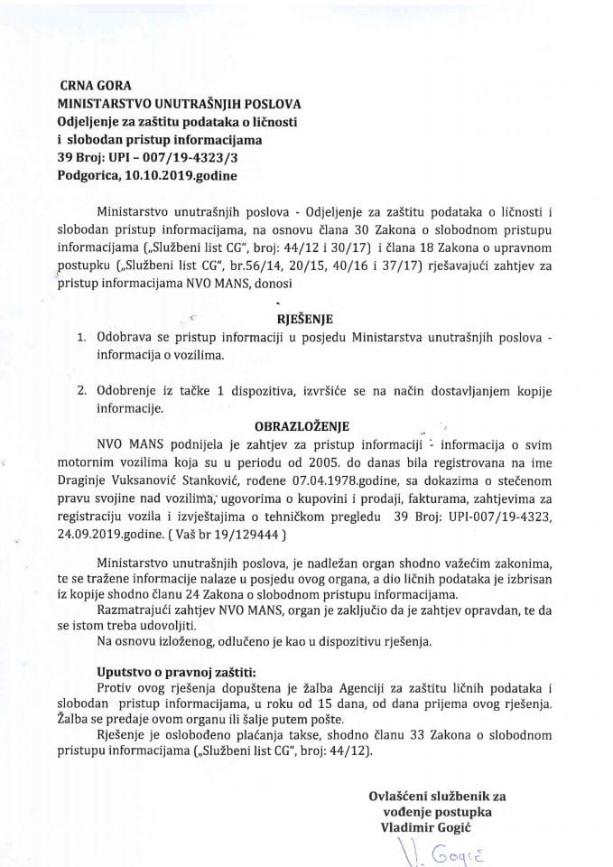 rješenje br 007-19-4323-3