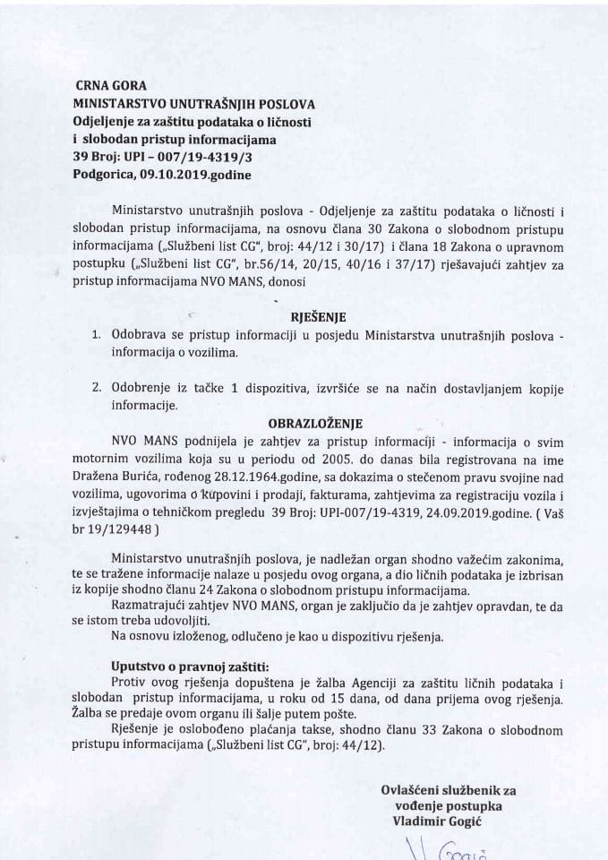 rješenje br 007-19-4319-3