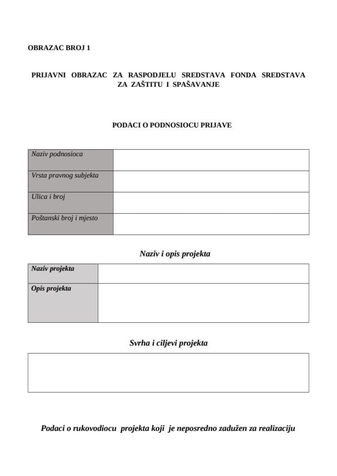 Obrazac broj 1 prijavni obrazac