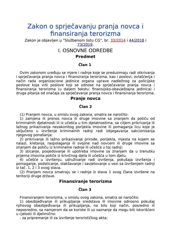 Zakon o sprječavanju pranja novca i finansiranja terorizma