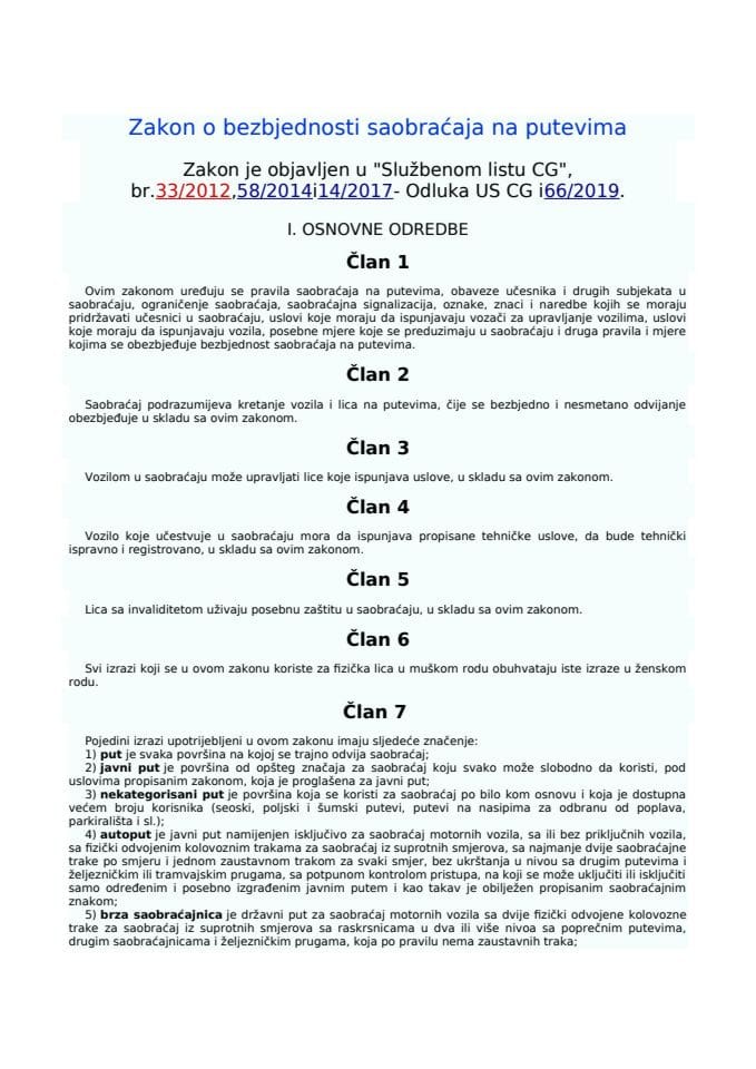 Zakon o bezbjednosti saobraćaja na putevima