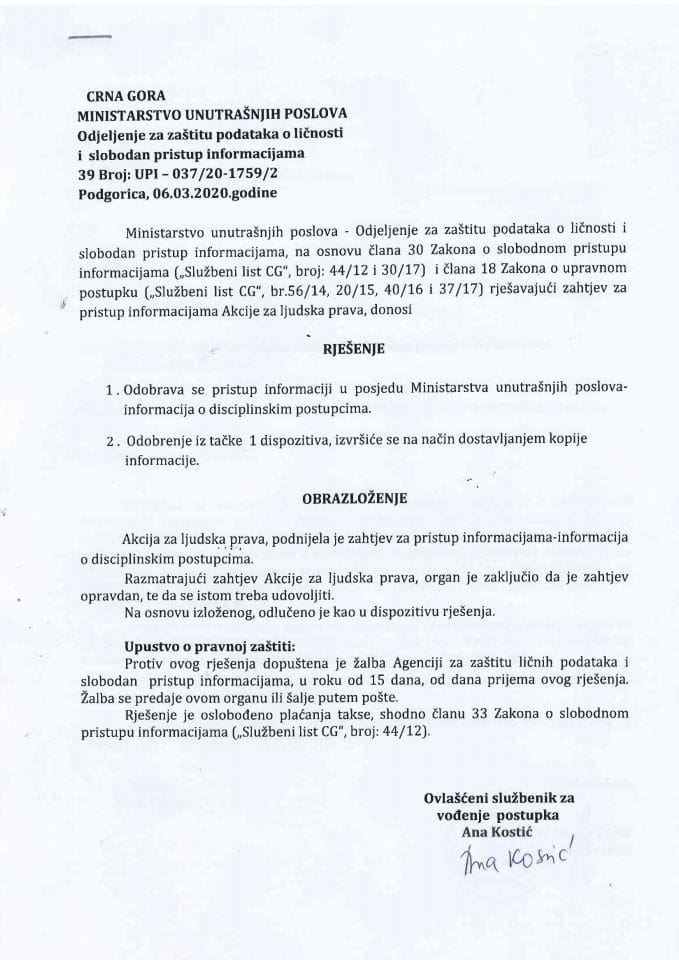 Rješenje br.UPI-037-20-1759