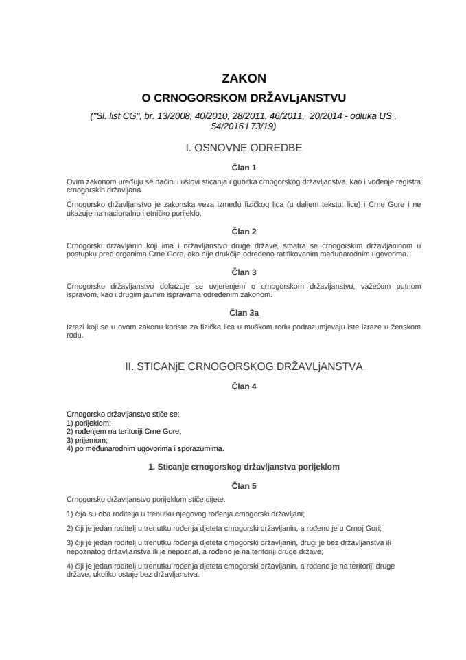 Zakon o crnogorskom državljanstvu-prečišćeni tekst