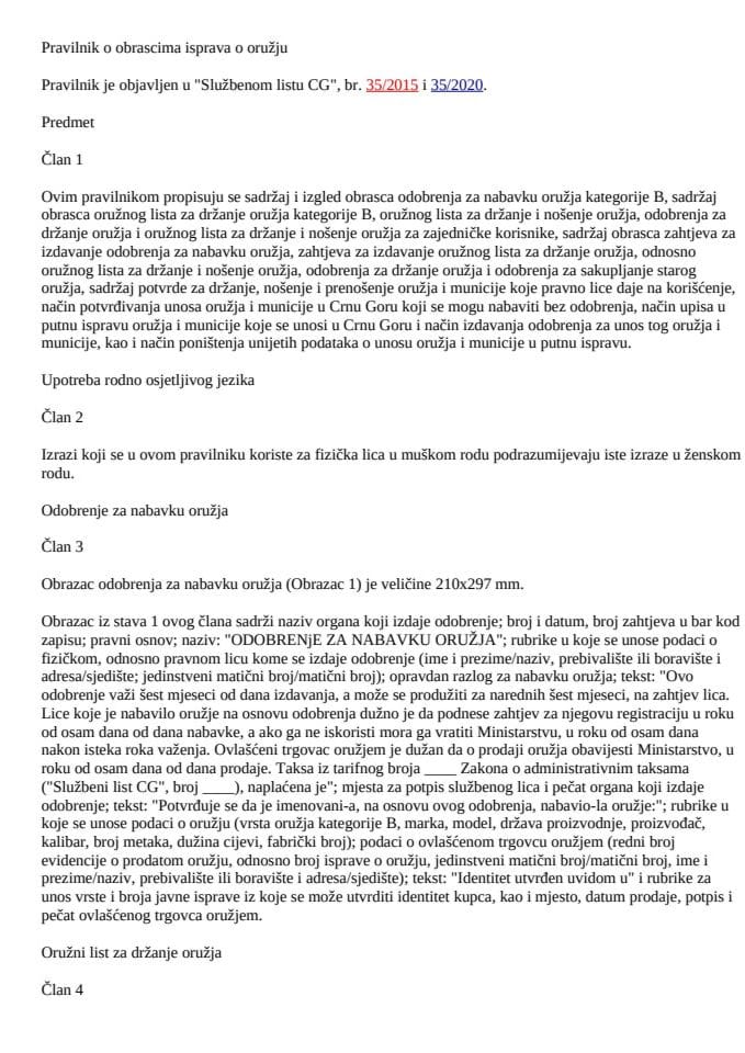 Pravilnik o obrascima isprava o oružju