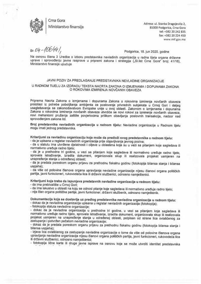 Javni poziv za predlaganje predstavnika nevladinih organizacija