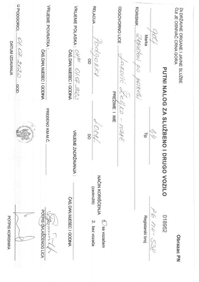 Putni nalog od 29.06. do 03.07.2020. godine PG1