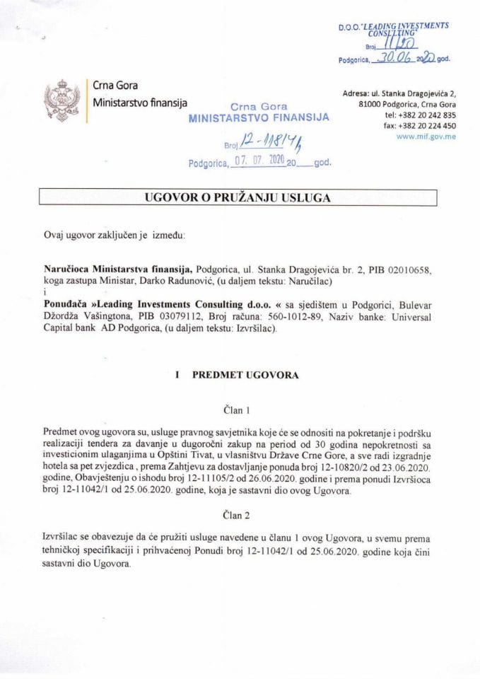 Ugovor usluge pravnog savjetnika