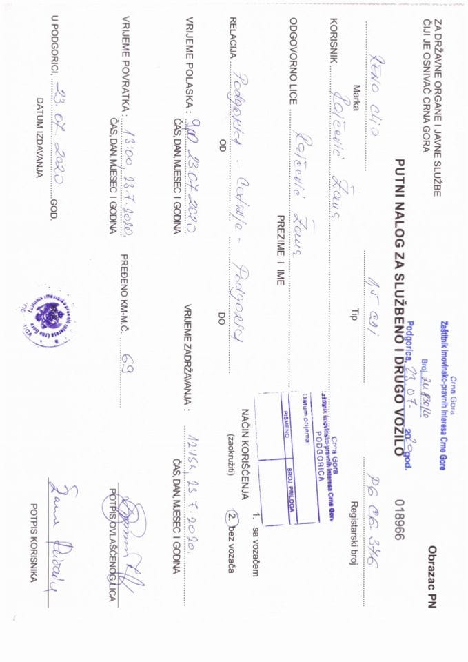 Putni nalog od 20.07. do 24.07.2020. godine PG3