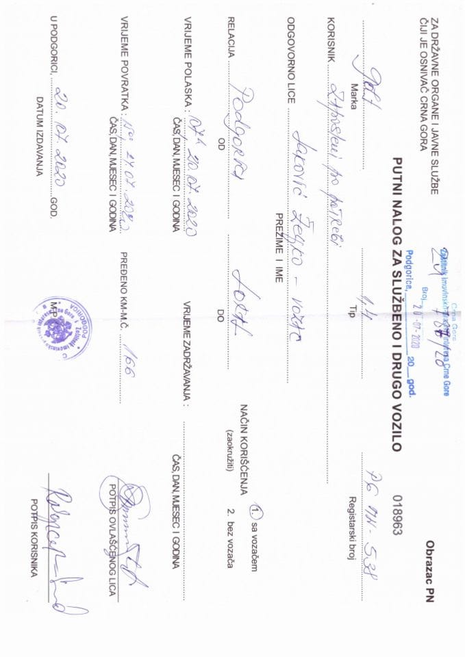 Putni nalozi od 20.07. do 24.07.2020. godine PG1