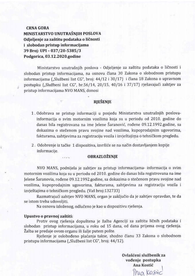 Rješenje br.39 UPI-037-20-5385-3