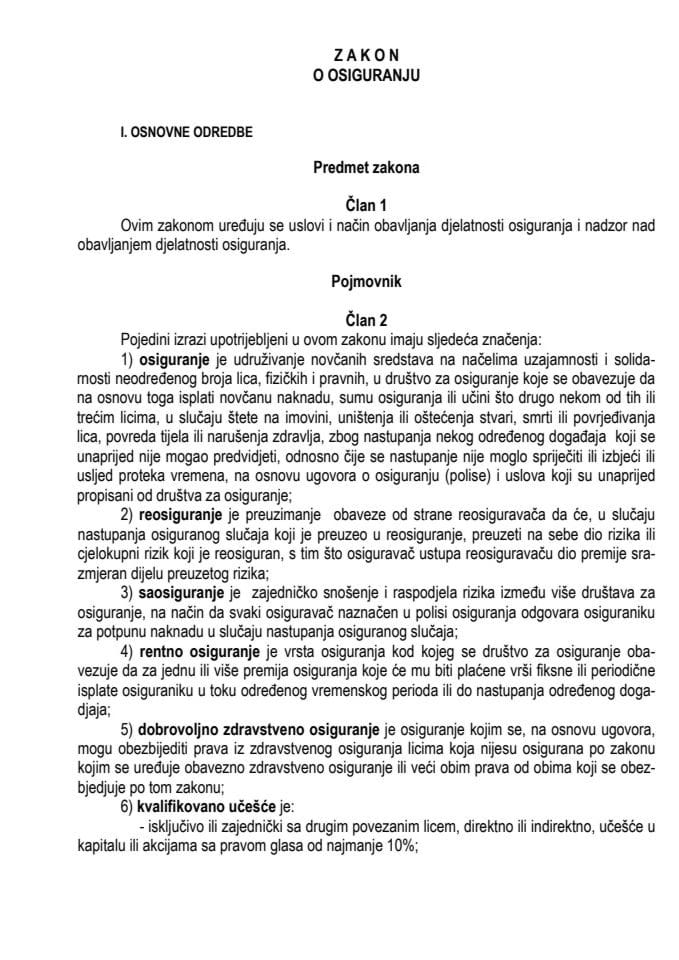 Zakon o osiguranju